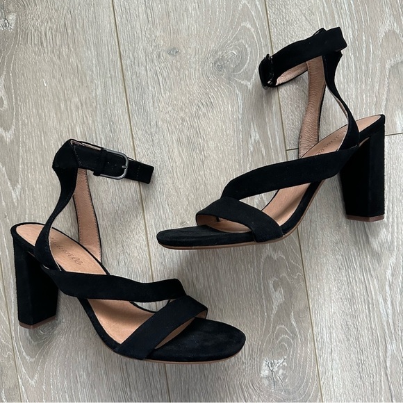 Madewell Heels Shoes The Liv Sandal Asymmetrical Open Toe in Suede Black 10 - Picture 3 of 10